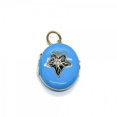 Медальон локет с алмазом и голубой эмалью